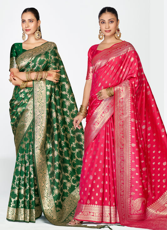 Handcrafted Banarasi Silk Zari Weaving Saree Combo for Timeless Elegance