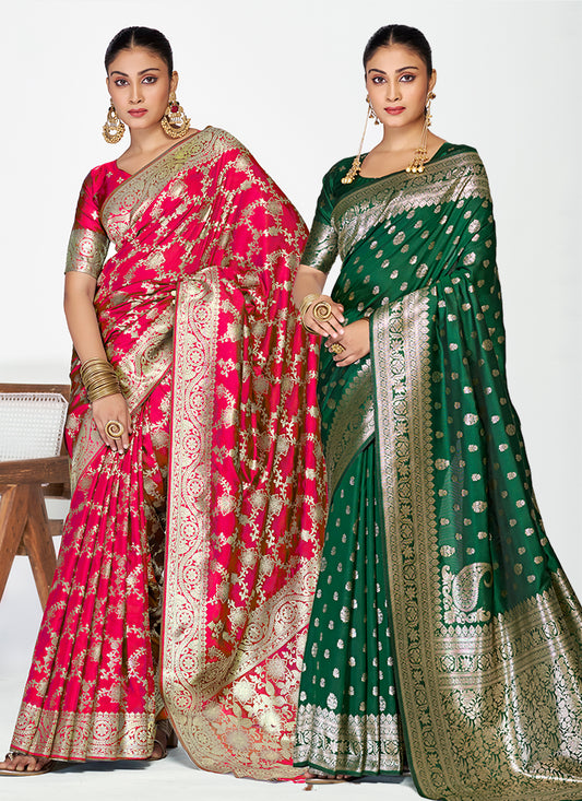 Graceful Banarasi Silk Saree Pair with Ornate Zari Embellishment