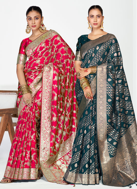 Luxury Edition Banarasi Silk Saree Combo Set with Opulent Zari Weaving