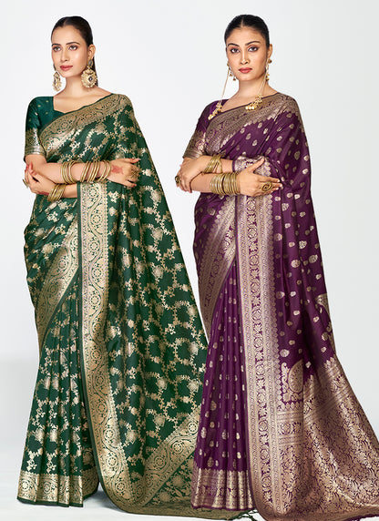 Festive Banarasi Silk Zari-Weaving Saree Combo in Rich Traditional Style