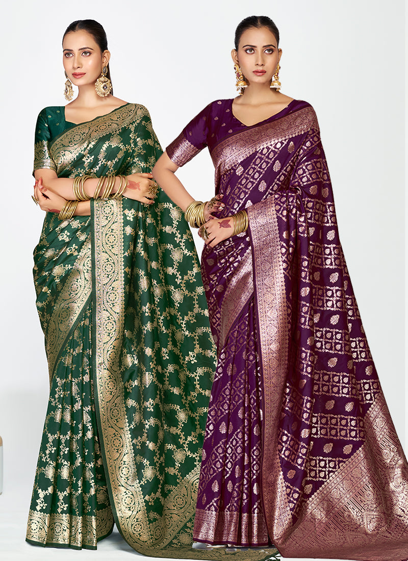 Grand Heritage Banarasi Silk Saree Combo with Exquisite Zari Finish