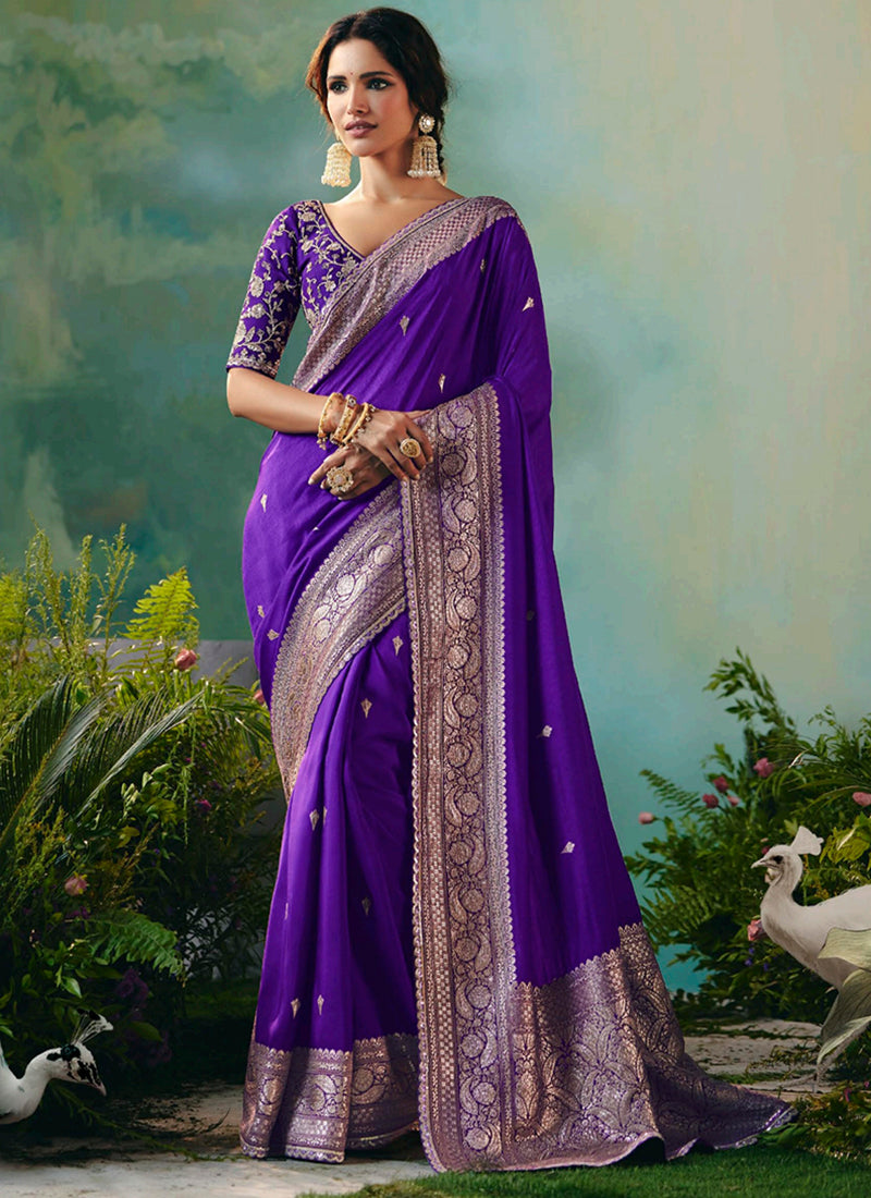 Viscose Silk Purple Festival Wear Embroidery Work Saree 385541