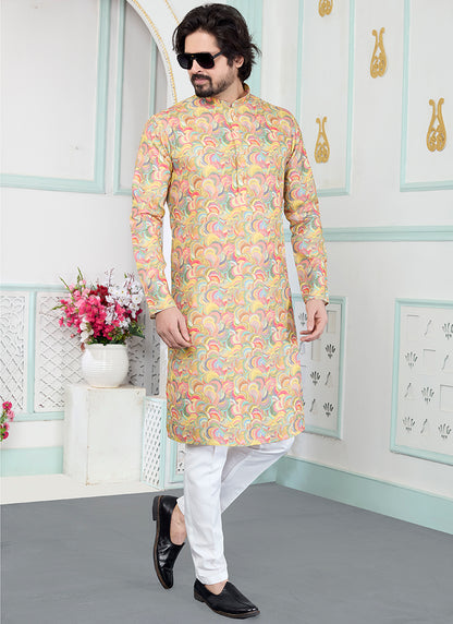 Yellow Art Silk Pattern Pcs Festival Wear Readymade Kurta Pajama SW682887