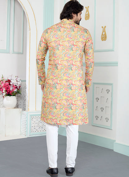 Yellow Art Silk Pattern Pcs Festival Wear Readymade Kurta Pajama SW682887