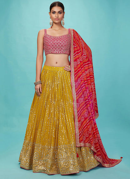 Georgette Yellow Lehenga Choli with Embroidery Work for Designer Wear 377916