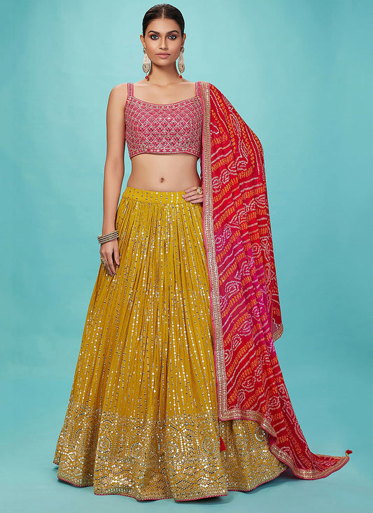 Georgette Yellow Lehenga Choli with Embroidery Work for Designer Wear 377916