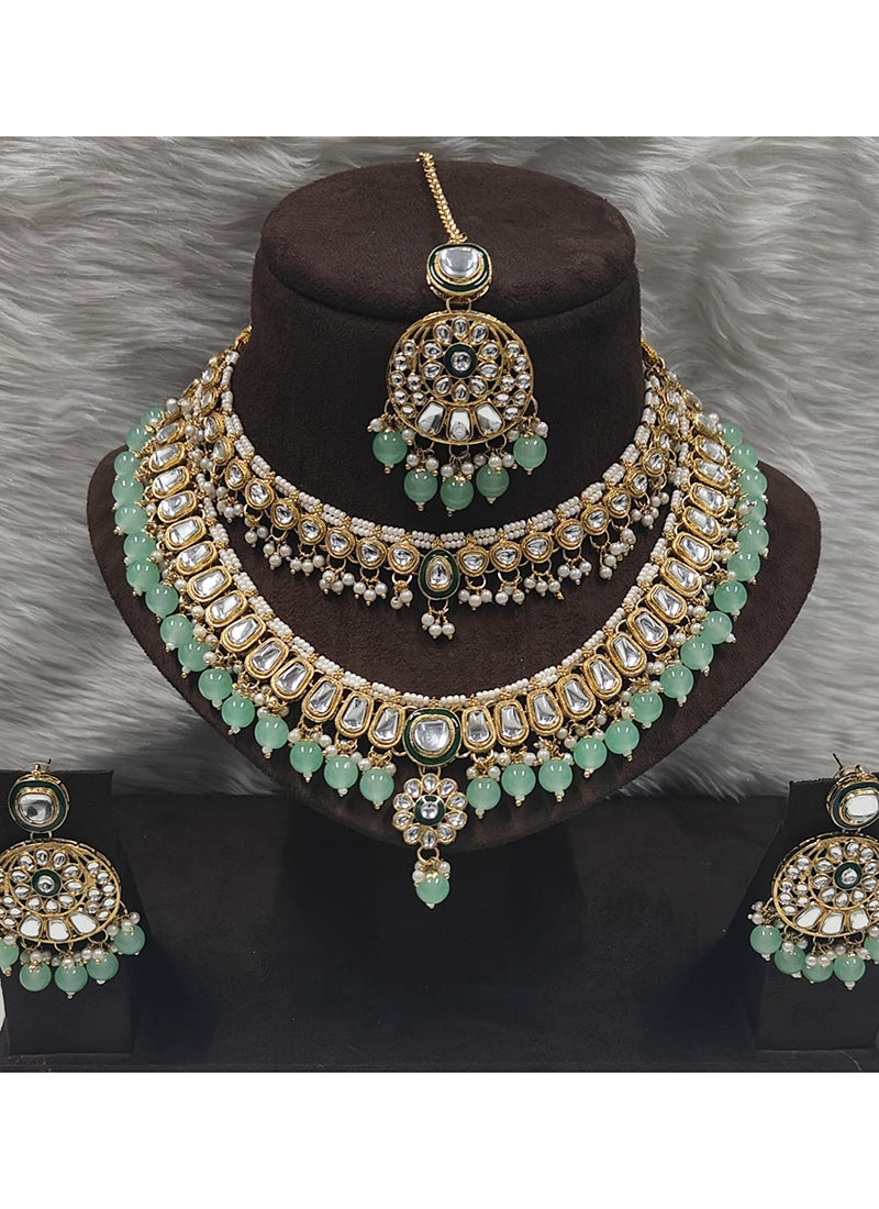 Light Green Festival Wear Kundan Necklace Set 383083