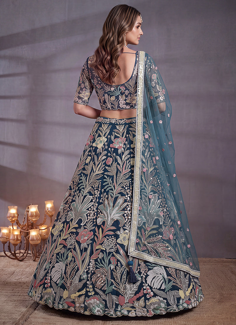 Blue Net Thread Work Festival Wear Lehenga Choli SW405913