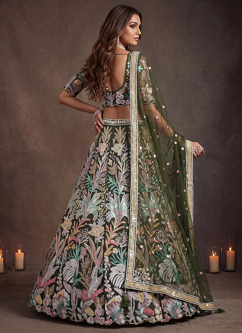 Green Net Thread Work Festival Wear Lehenga Choli SW405914