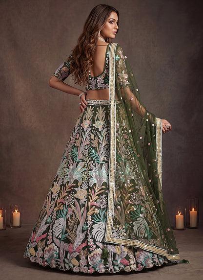 Green Net Thread Work Festival Wear Lehenga Choli SW405914