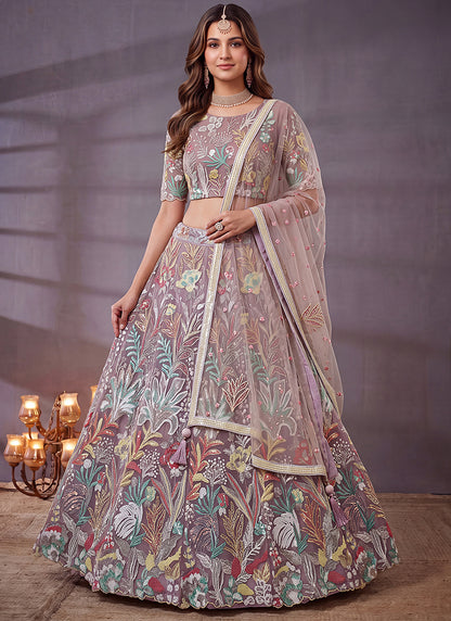Lavender Net Thread Work Festival Wear Lehenga Choli SW405915