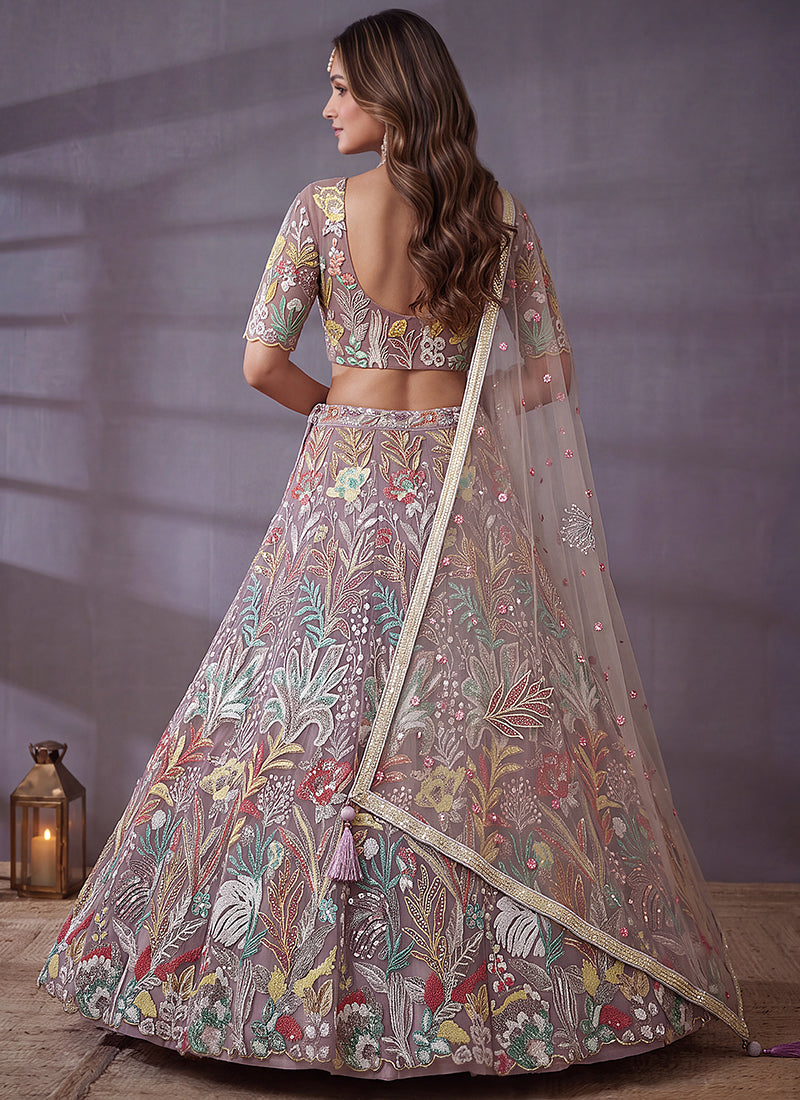 Lavender Net Thread Work Festival Wear Lehenga Choli SW405915