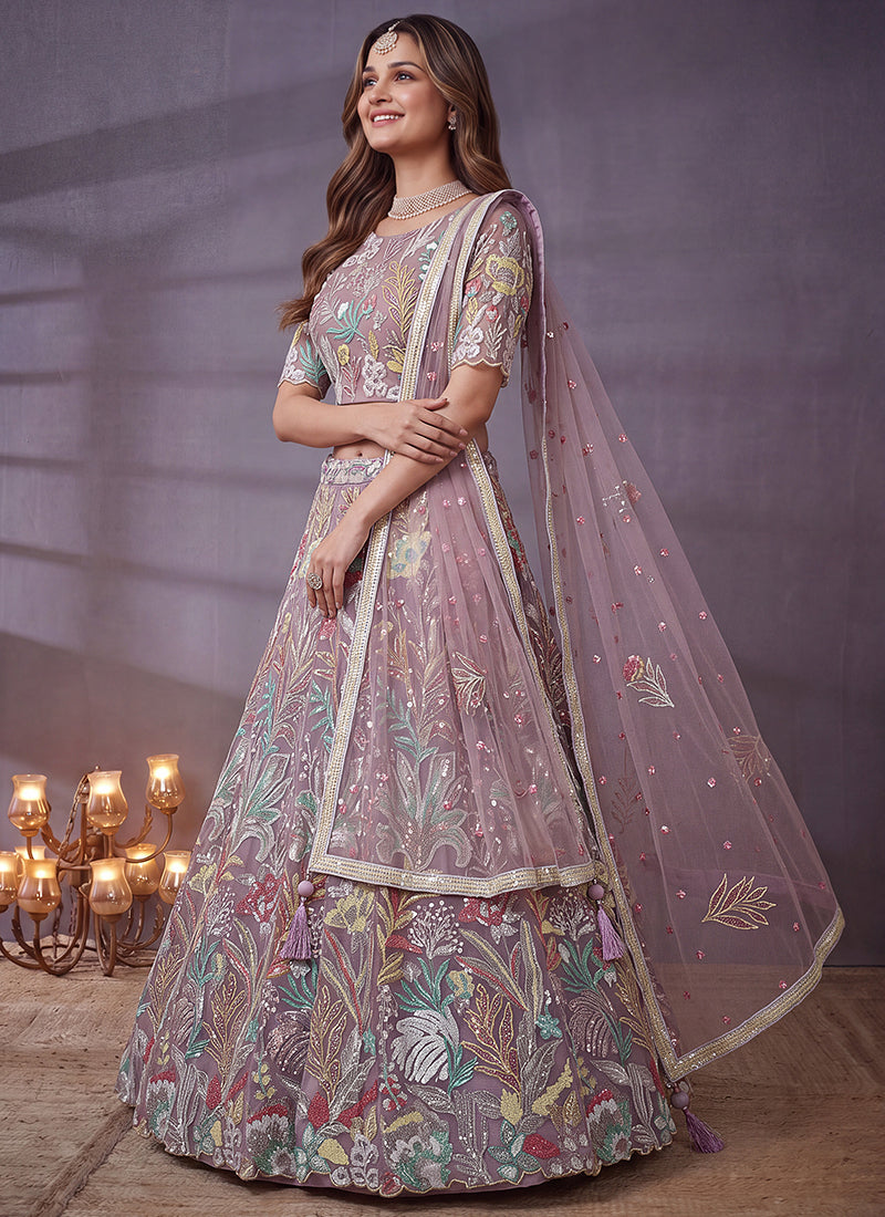 Lavender Net Thread Work Festival Wear Lehenga Choli SW405915