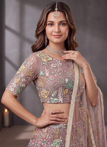 Lavender Net Thread Work Festival Wear Lehenga Choli SW405915
