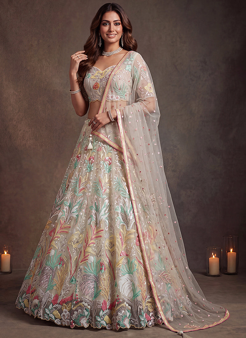 White Net Thread Work Festival Wear Lehenga Choli SW405917