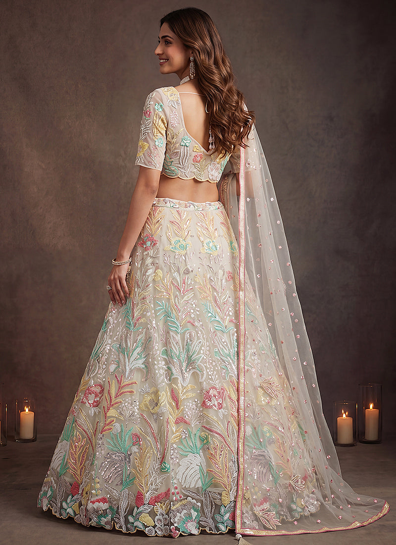 White Net Thread Work Festival Wear Lehenga Choli SW405917