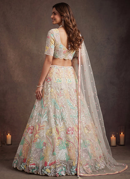 White Net Thread Work Festival Wear Lehenga Choli SW405917