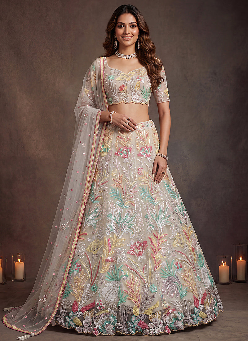 White Net Thread Work Festival Wear Lehenga Choli SW405917