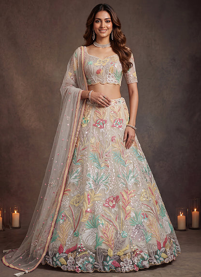 White Net Thread Work Festival Wear Lehenga Choli SW405917