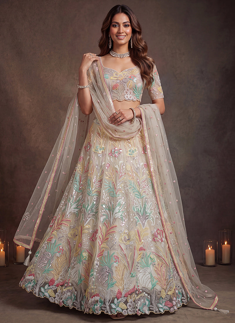 White Net Thread Work Festival Wear Lehenga Choli SW405917