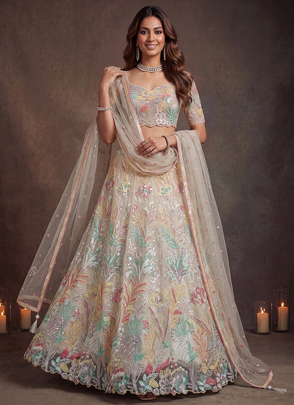 White Net Thread Work Festival Wear Lehenga Choli SW405917