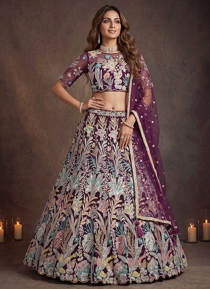Wine Net Thread Work Festival Wear Lehenga Choli SW405918