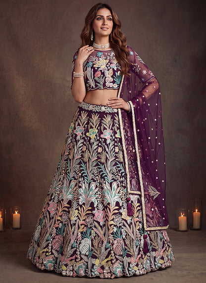 Wine Net Thread Work Festival Wear Lehenga Choli SW405918