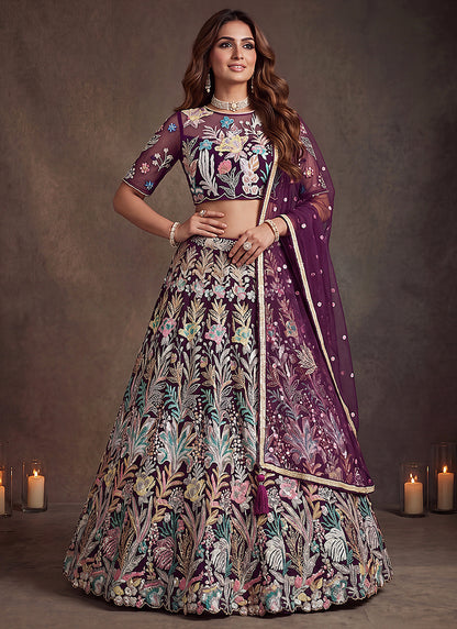 Wine Net Thread Work Festival Wear Lehenga Choli SW405918