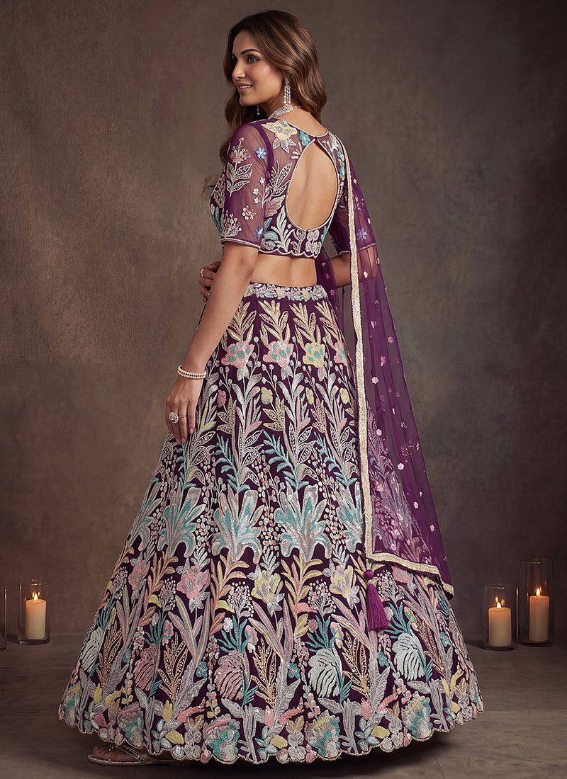 Wine Net Thread Work Festival Wear Lehenga Choli SW405918