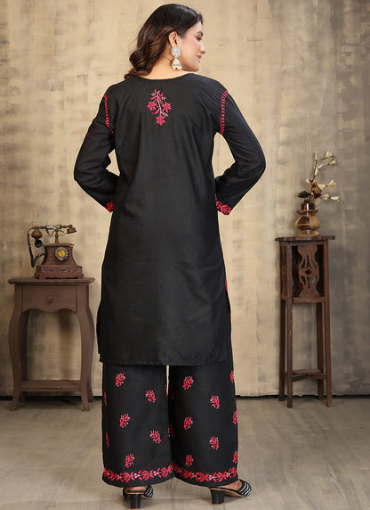 Rayon Black Casual Wear Chikankari Embroidery Readymade Cord Set 375416