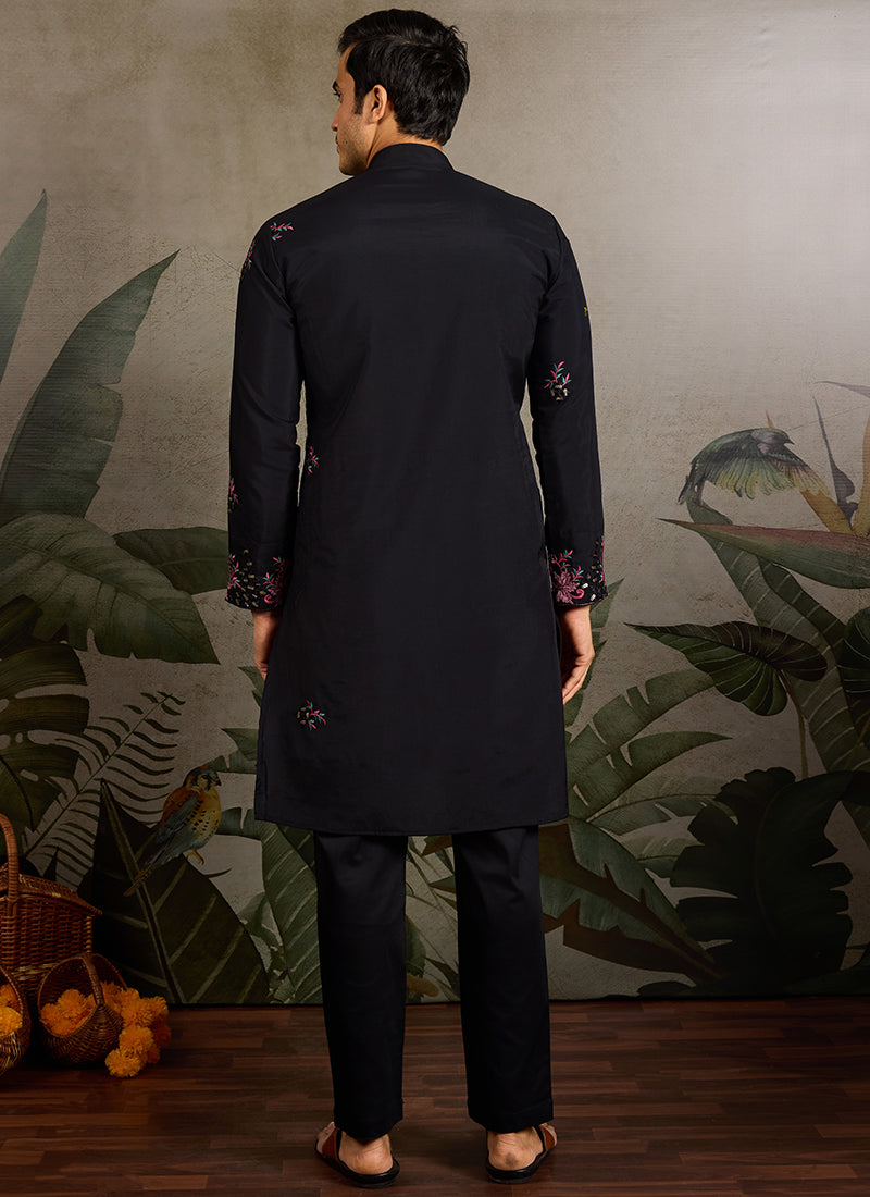 Viscose Silk Black Festival Wear Mirror Work Readymade Kurta