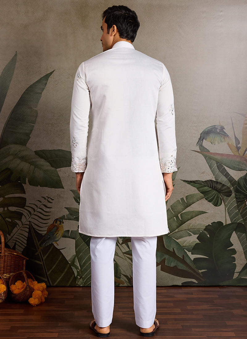 Viscose Silk White Festival Wear Mirror Work Readymade Kurta