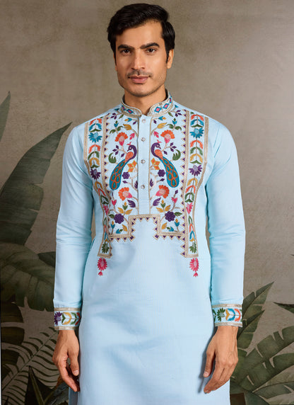 Viscose Light Blue Festival Wear Sequin Embroidery Readymade Kurta