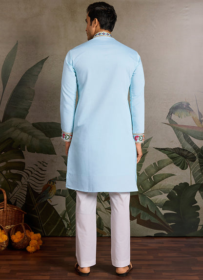 Viscose Light Blue Festival Wear Sequin Embroidery Readymade Kurta