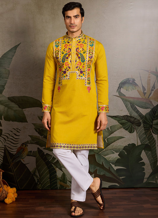 Viscose Yellow Festival Wear Sequin Embroidery Readymade Kurta