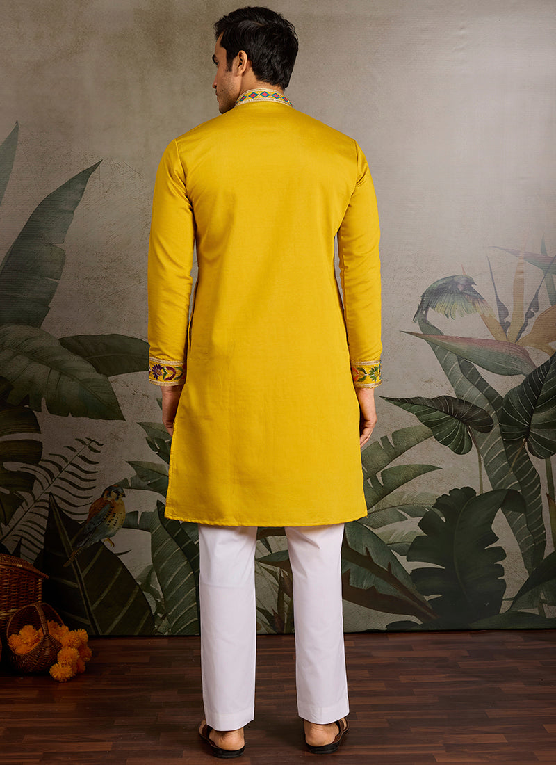 Viscose Yellow Festival Wear Sequin Embroidery Readymade Kurta