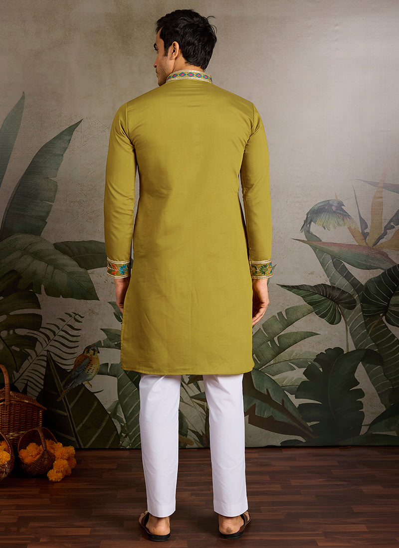 Viscose Olive Traditional Wear Sequin Work Readymade Kurta