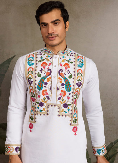 Viscose Pure White Party Wear Sequin Work Readymade Kurta