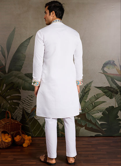 Viscose Pure White Party Wear Sequin Work Readymade Kurta