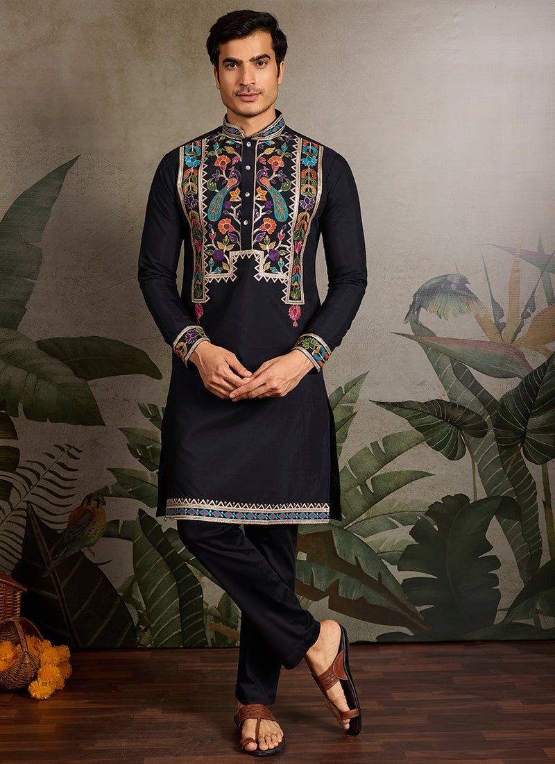 Viscose Pure Black Party Wear Stylish Sequin Work Kurta