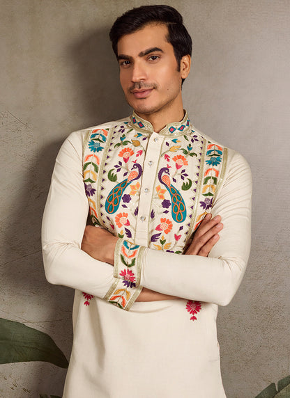 Viscose Beige Cream Festive Wear Designer Sequin Embroidery Kurta