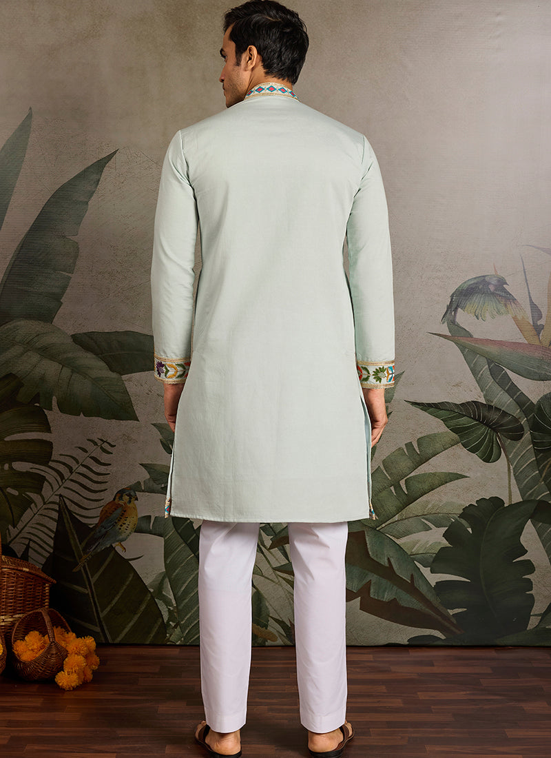 Viscose Classic Mint Traditional Sequin Work Readymade Kurta
