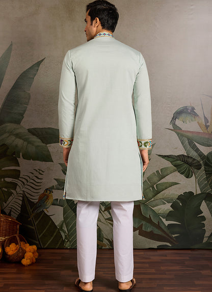 Viscose Classic Mint Traditional Sequin Work Readymade Kurta