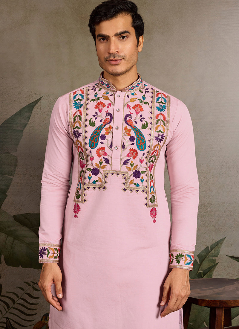 Viscose Baby Pink Party Wear Stylish Sequin Work Kurta