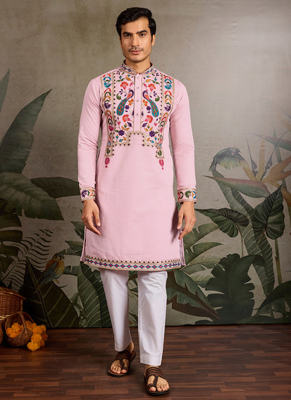 Viscose Baby Pink Party Wear Stylish Sequin Work Kurta