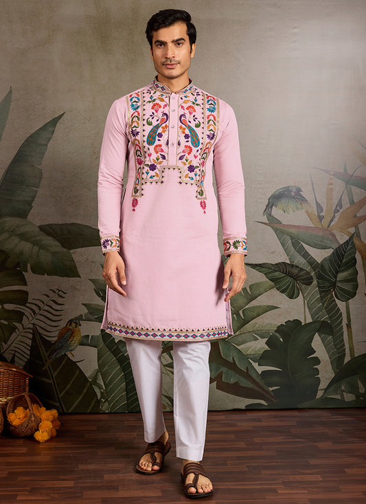 Viscose Baby Pink Party Wear Stylish Sequin Work Kurta