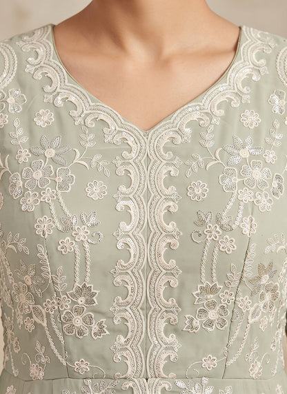 Sage Green Georgette Embroidery Work Occasional Wear Readymade Sharara Suit SW405331