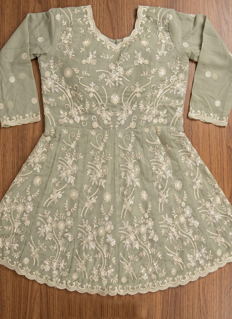Sage Green Georgette Embroidery Work Occasional Wear Readymade Sharara Suit SW405331