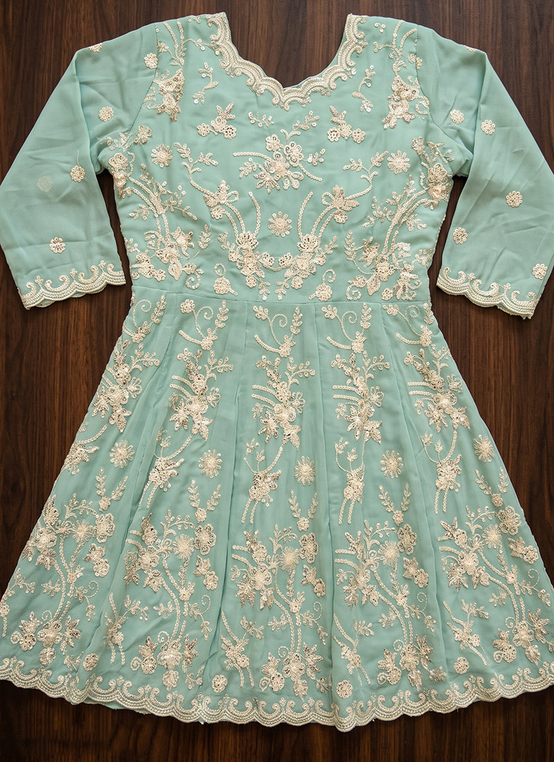 Aqua Blue Georgette Embroidery Work Occasional Wear Readymade Sharara Suit SW405332