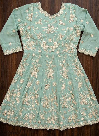 Aqua Blue Georgette Embroidery Work Occasional Wear Readymade Sharara Suit SW405332